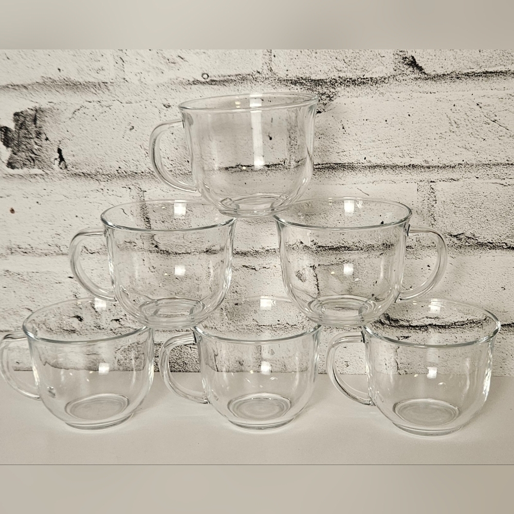 Set of 6 Clear Glass Coffee Tea Mugs Minimalist Transparent Cups 12oz